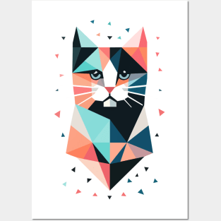 Geometric Cat Retro Design Posters and Art